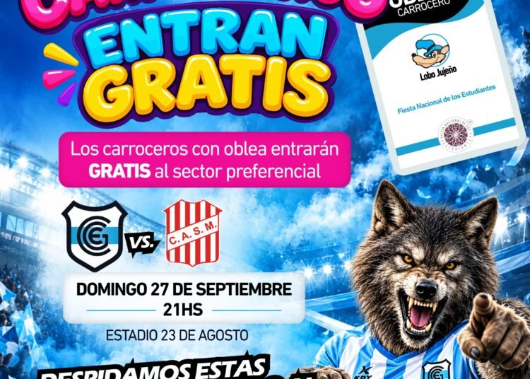 Reconocimiento a los estudiantes: Carroceros ingresarán gratis al partido de Gimnasia de Jujuy frente a San Martín de Tucumán